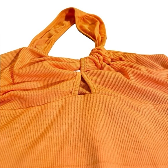 Cider Asymmetrical Halter Cutout Crop Top Women’s size Small (4) Neon Orange - Picture 7 of 12